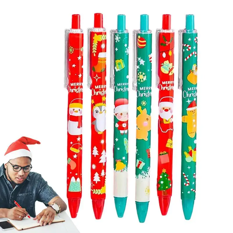 

Retractable Gel Pens Set 6pcs Multifunctional Cartoon Christmas Marker Pen Printing Pens Stationery School Supplies For Children