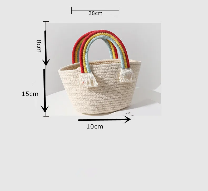 Lovely Rainbow Cloud Handbag Handmade Cotton Woven Bags Seaside Holiday Beach Bag Straw Weave Bag Kids Girls Fashion Accessories 6