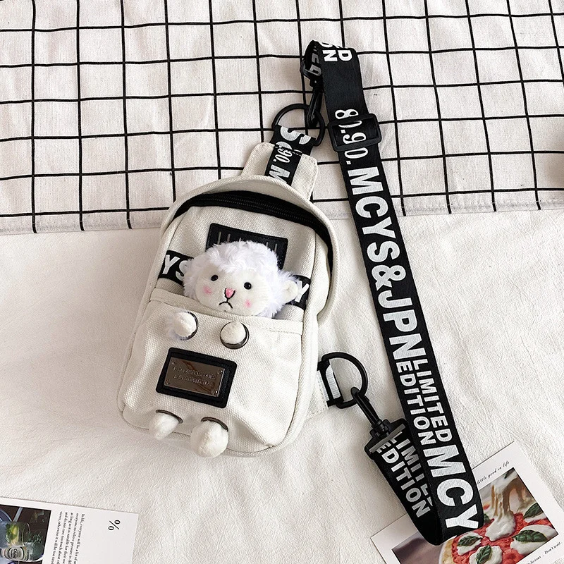 

Cute Chest Bag for Women Casual Canvas Bag with Plush Toy Inside Women Crossbody Letter Print Strap Shoulder Bags сумка riñonera