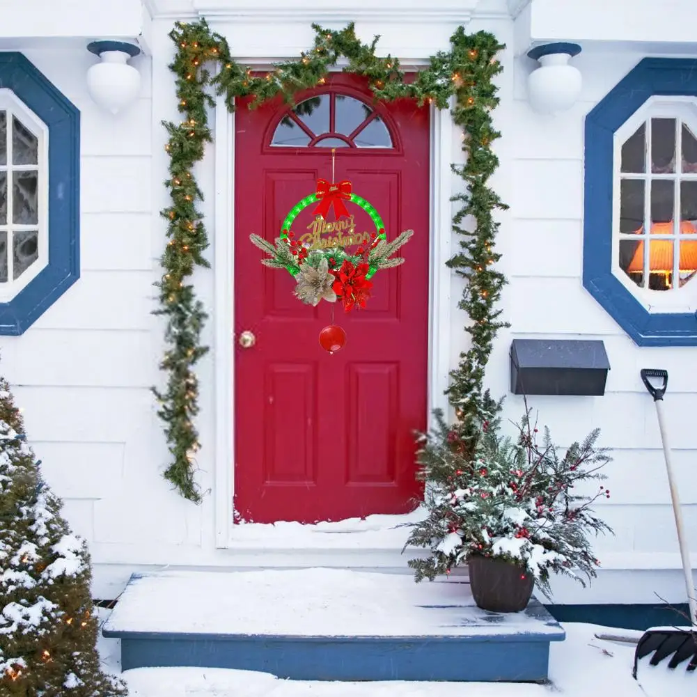 

Elegant Durable Christmas Ornaments Vibrant Christmas Wreath Festive Glowing Christmas Wreath Led Light Ornament for Door Window