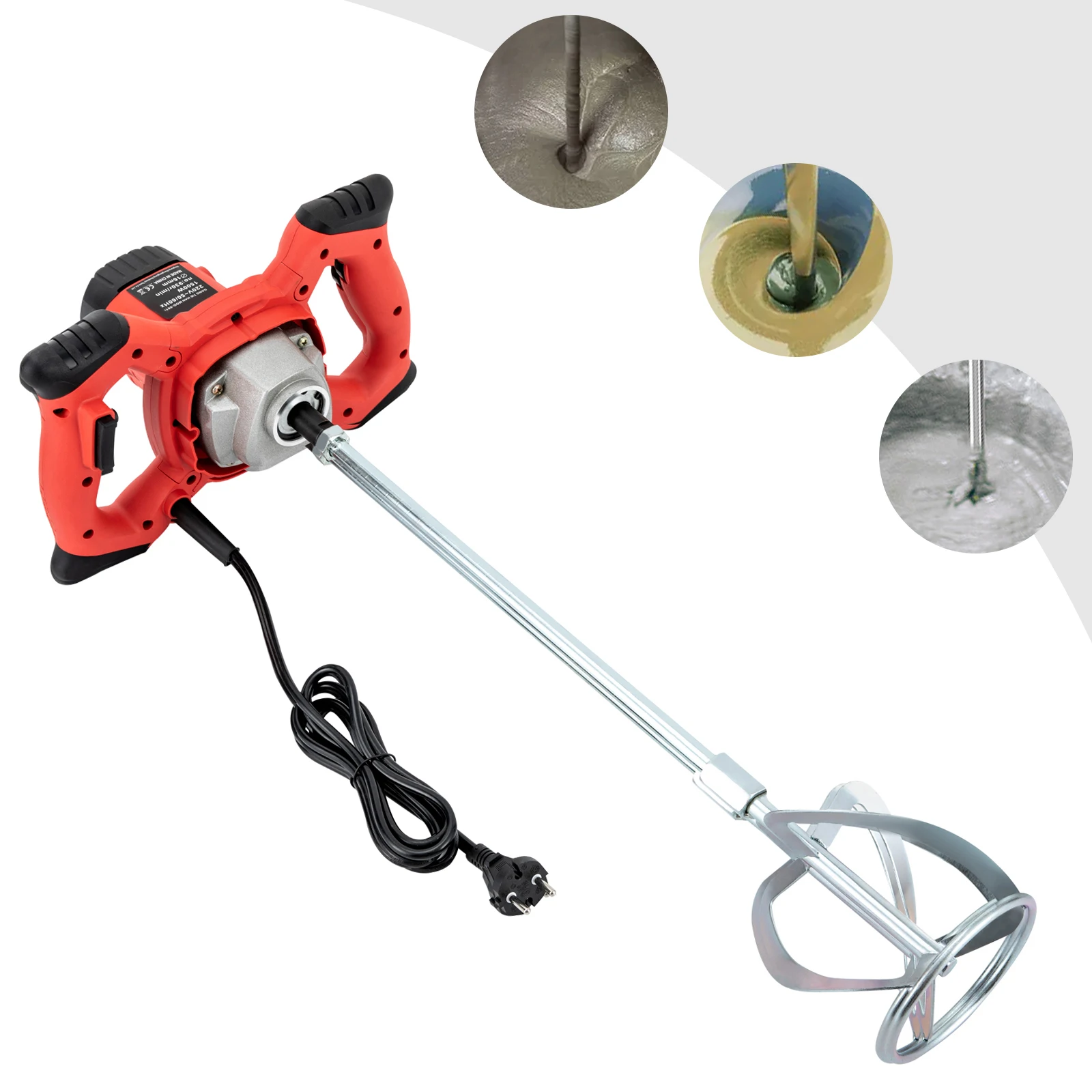 1500W EU Standard 220V Plaster Paint Mixer with 6 Adjustable Speeds Heavy Duty Dual Handle Construction Mixing Tool