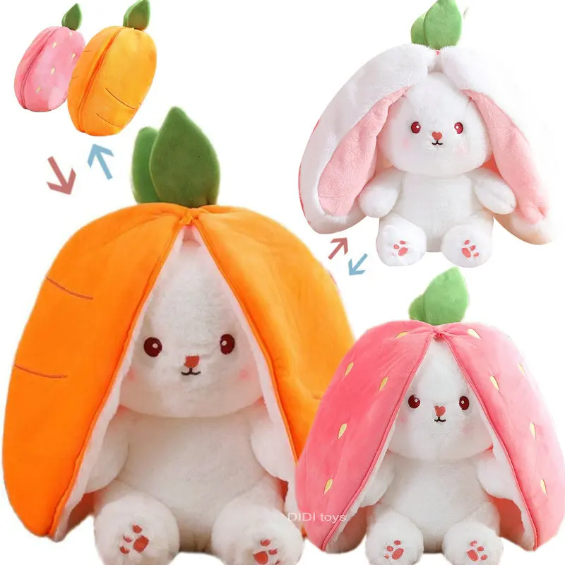 

35 см креативная забавная кукла морковь кролик плюшевая игрушка Мягкий Кролик прячущийся в клубничном пакете игрушки для детей девочки подарок на день рождения