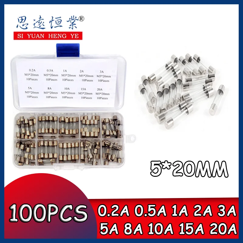 

100 шт. стеклянный блок предохранителей 5*20 мм 0.5A-10A15A250V10