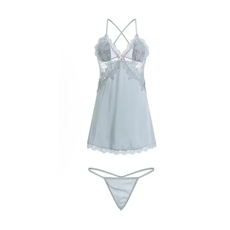 With Chest Pads Suspender Pajama Nightgown Women Sexy Lace Nightdress Deep V Embroidery Sexy Dress Home Clothes Sleepwear