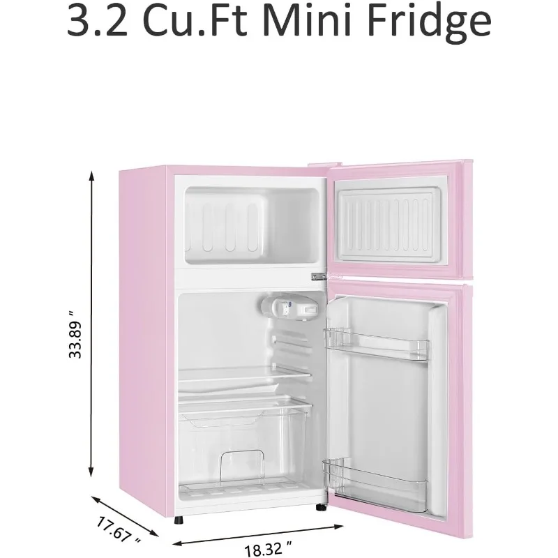 Mini Fridge with Freezer, 3.2 Cu.Ft, 2 Doors Compact Mini Refrigerator with Separate Freezer for Dorm, Bedroom 5 Mini Fridge with Freezer, 3.2 Cu.Ft, 2 Doors Compact Mini Refrigerator with Separate Freezer for Dorm, Bedroom 5