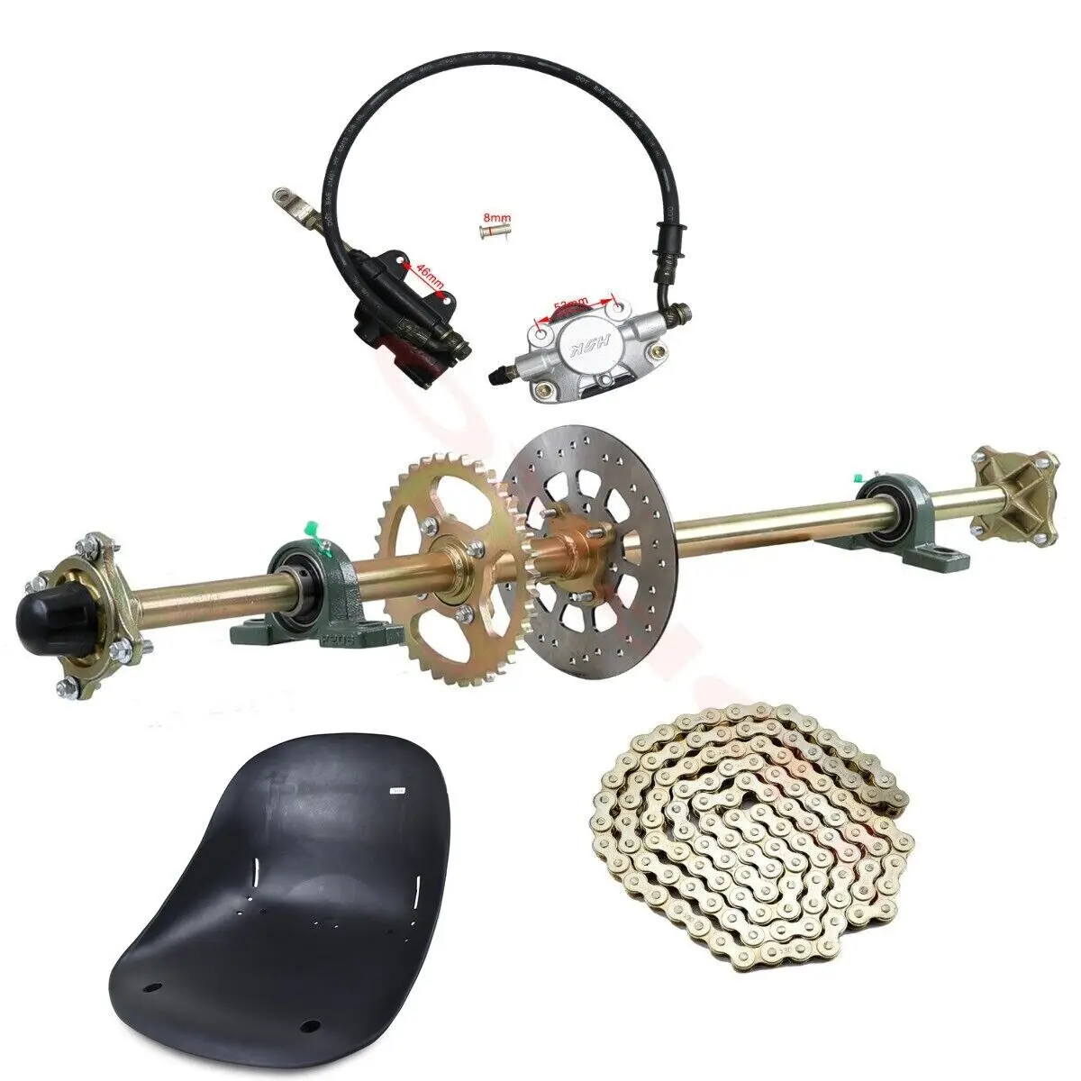44" ATV Quad Rear Axle Kit Brake Assembly + Go Kart Cart Seat For Drift