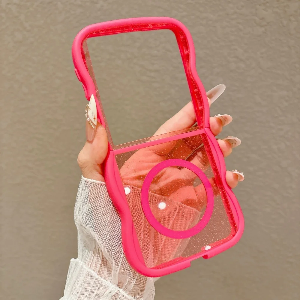 Luxury Transparent Glitter Case with Magnetic Wave Border, Shockproof Cover