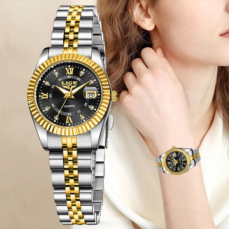 LIGE Fashion Creative Steel Band Women's Quartz Wristwatches Waterproof Sport Date Watch For Women Elegant Bracelet Women Watch