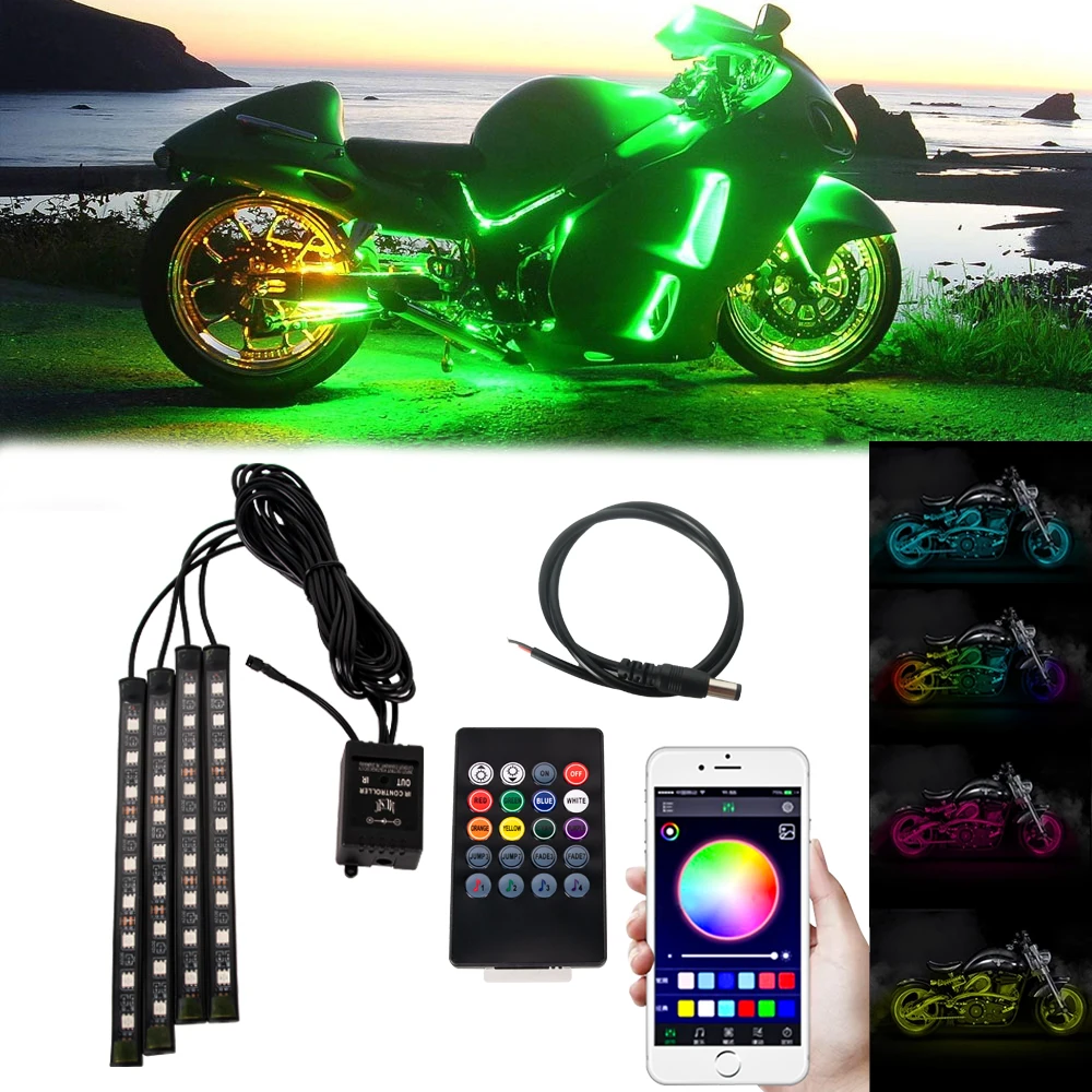 Motorcycle LED Lights RGB APP Sound Control Moto Backlight Flexible Waterproof Decoration Neon Strip 12v Accessories