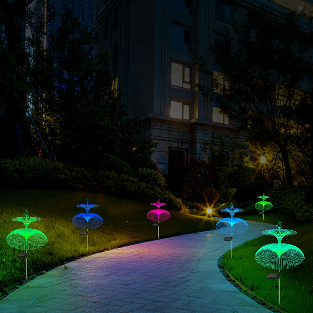 Solar Garden Lights Solar Outdoor Lights Waterproof 7 Color Changing Double Jellyfish and Star Solar Flower Lights for Yard 5