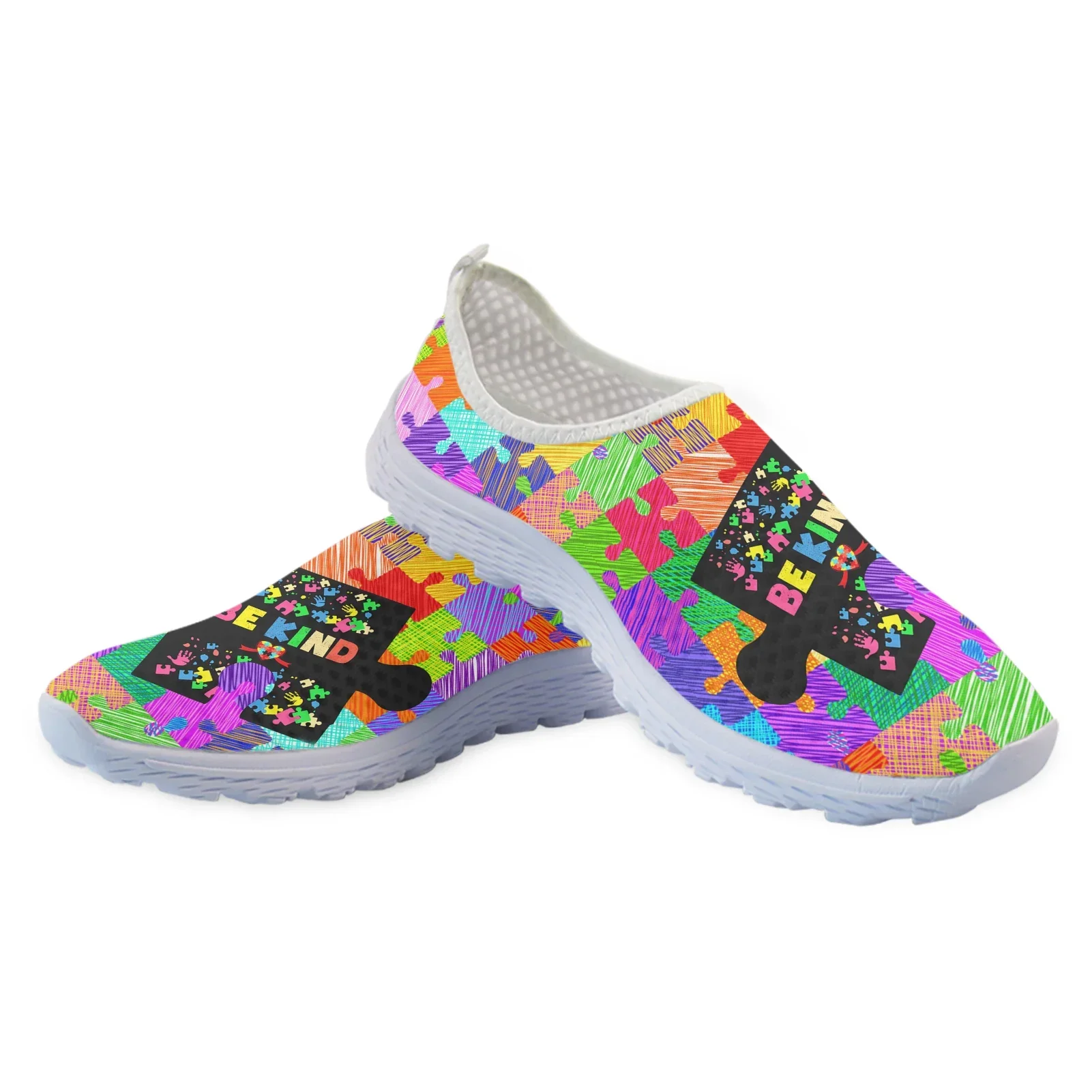 Autism Awareness Themed Design Mesh Shoes Comfortable Leisure Shoes Breathable Casual Sneakers Soft Soled Shoes