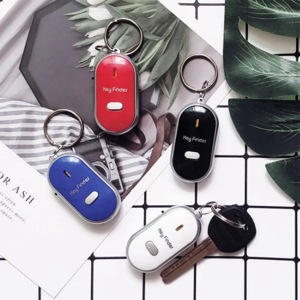 Anti-lost key finder keychain flashing beeping alarm locator sound control smart with LED whistle for women men gift