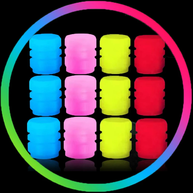 빛나는 밸브 모자 형광 녹색 파란색 밤 빛나는 자동차 오토바이 자전거 바퀴 스타일링 타이어 허브 유니버설 모자 장식 4Pcs