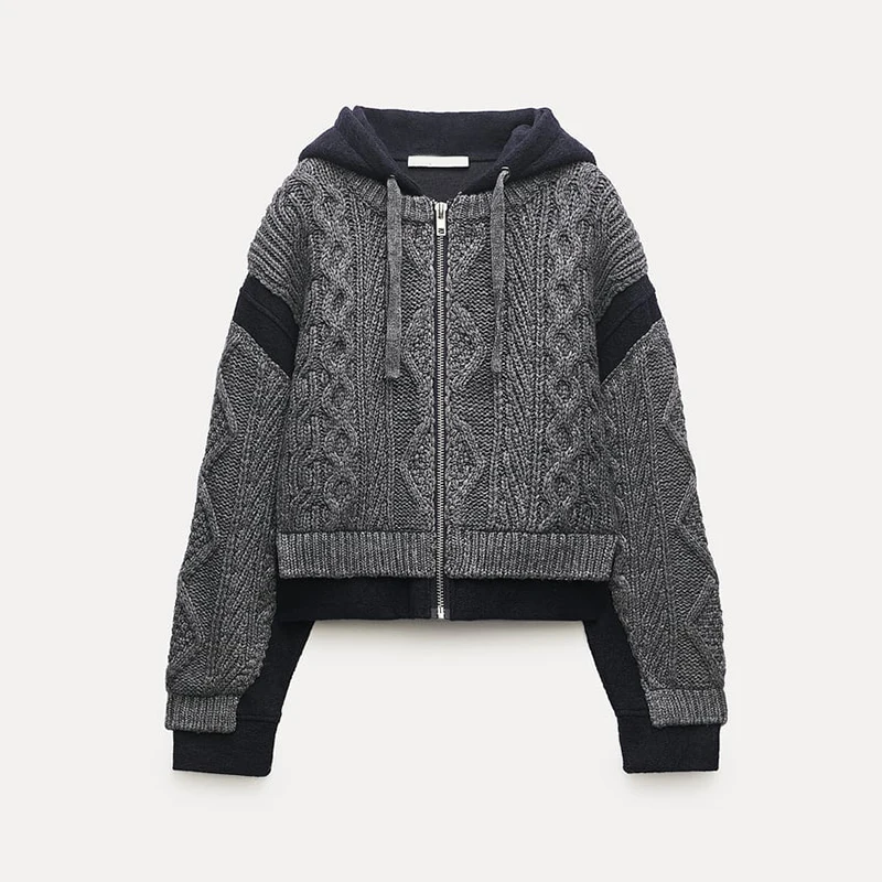 

2024 Female Knitted Jacket Tops Patchwork Long Sleeves Coat Zipper Cardigans Women's Fashion Autumn Sexy Sweater Tops