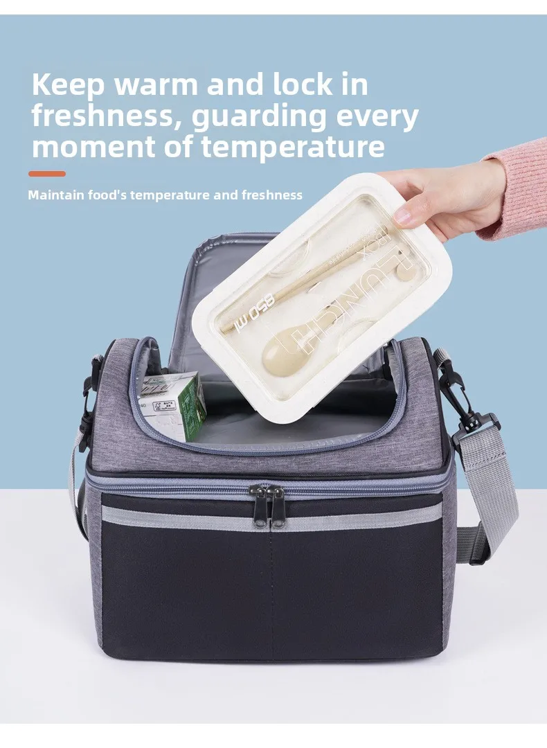 Tragbare, auslaufsichere, isolierte Lunch-Kühltasche – Thermo-Lebensmitteltasche mit Umhängetasche, passend für 2-lagige Bento-Box für Arbeitsreisen – Detail 10