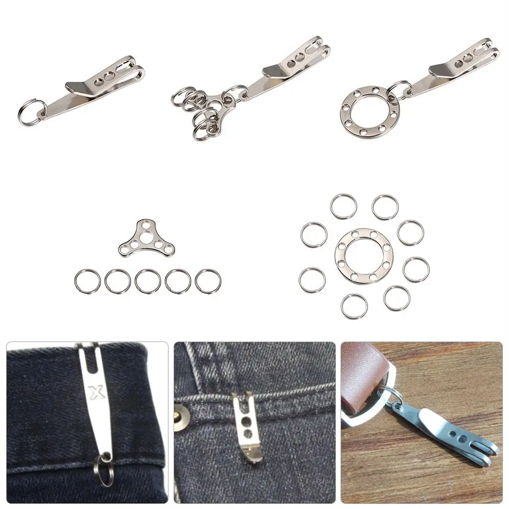 Multistyles EDC-Tasche aus Edelstahl 301 mit Schlüsselring, Karabinerhaken, Camping-Multifunktionswerkzeug, Aufhängeclip und Schnellverbindungswerkzeug_voghion.com