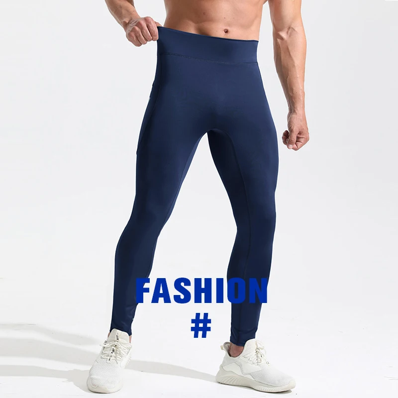 Compression Leggings Sports Tights Pocket High Waist Fitness Pants Men's Pink Breathable Elastic Nude Feeling Seamless