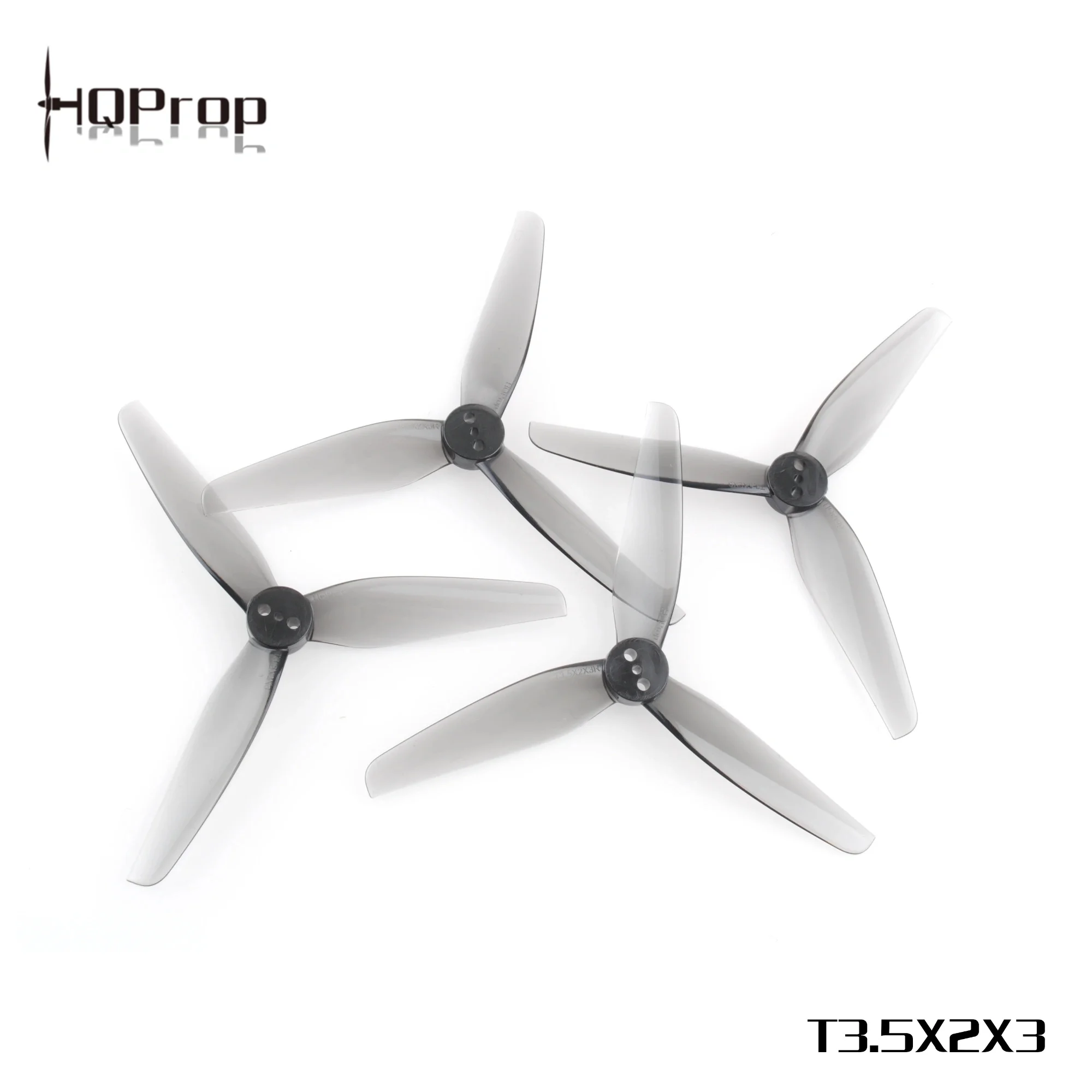 HQProp 3.5X2X3 hélices 3,5 pouces montées sur un drone FPV, vue de côté