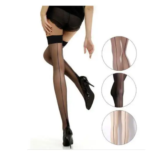 

Чулки с кубинским каблуком, высокие чулки до бедра со швом сзади, блестящие ультратонкие прозрачные шелковые Чулочные изделия, женское сексуальное белье в стиле пэчворк