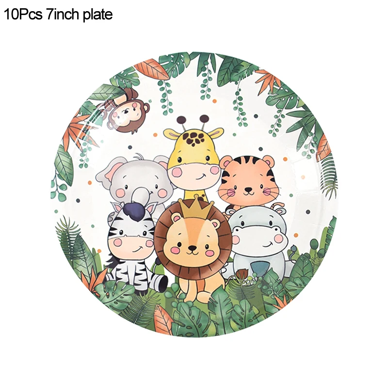 Set Stoviglie Safari Giungla - 78 Pezzi, Piatti, Tovaglioli, Bandiere, Tovaglia - Foto 4