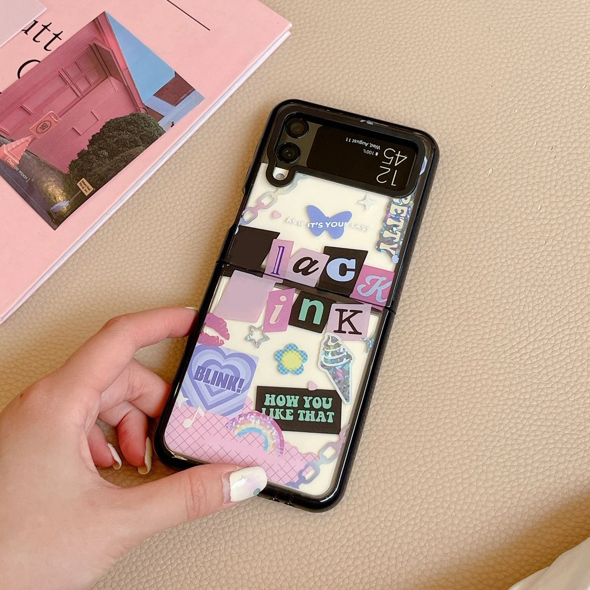 

Acrylic Black Border KPOP Phone Case for Samsung Galaxy Z Flip 5 4 3 Back Cover for ZFlip3 ZFlip4 ZFlip5 Hard Case Shell