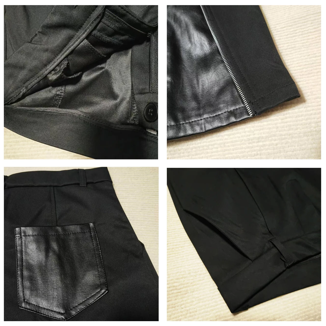 Patchwork Wide Leg Pants Men Casual trousers PU Zipper Hip Hop unisex Fashion Harajuku High Street trend Loose Pants Ropa Hombre casual pants