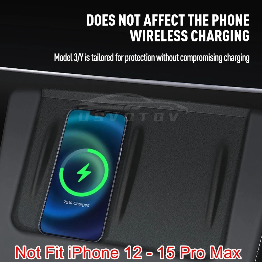 Wireless Charging Pad Wireless Charging Pad For Tesla Model 3/Y/S/X Center Console Charger Mat Accessories Phone Mount Silicone Cover