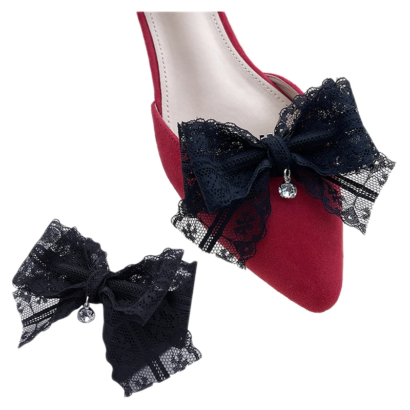

1 Pair Bow Shoe Clips Black Lace Shoe Embellishment Detachable Shoe Buckle Women Shoe Clips for High Heels DIY Accessories