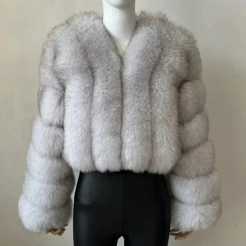 Faux Fox Fur Coat V-Neck Winter Woman Long Sleeve Warm Winter Coat Women Fashion Luxury New Fur Jacket Teddy Chic Outwear 2024 4