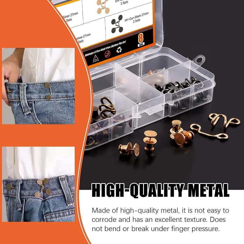 Detachable Adjustable Jean Snap Fastener Metal pin Pants Buttons for  Clothing Perfect Fit Waist Buckles Sewing-free DIY 17mm