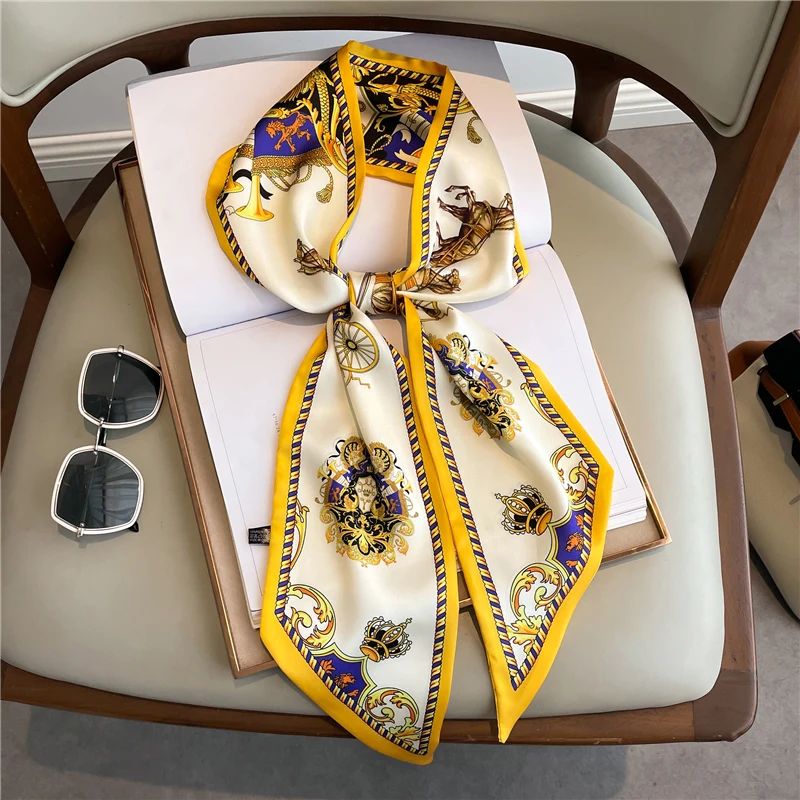 

Fashion Silk Feeling Neck Tie Scarf for Women Luxury Print Long Skinny Neckerchief Hair Bands Lady Ribbon Headscarf Wrist Wrap