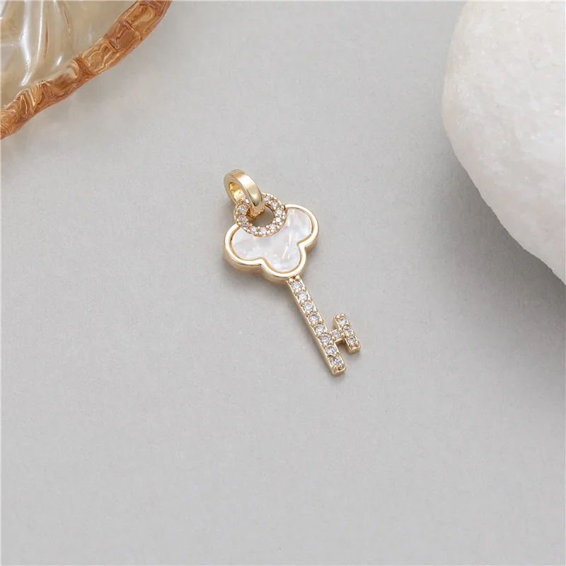 Stylish Chic Hypoallergenic Key Four-leaf Clover Clock 14K Gold Plated Bracelet Pendant Handmade DIY Jewelry Accessories 3