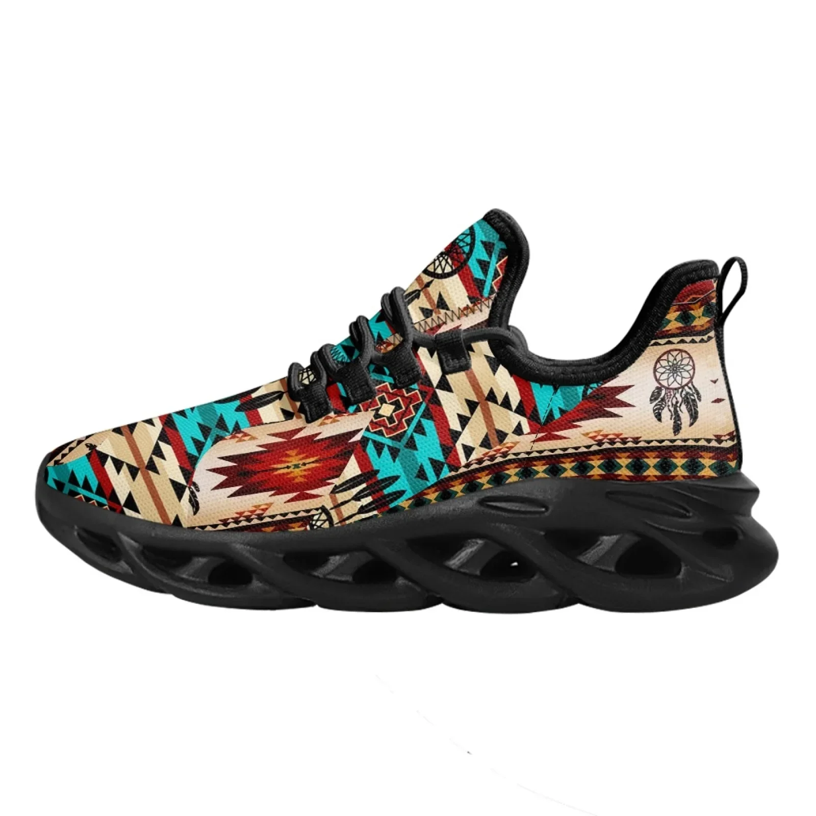 Ethnic Tribal Aztec Pattern Lightweight Lace Up Mesh Shoes Women's Tribal Horse Totem Shoes Platform Sneaker Zapatos