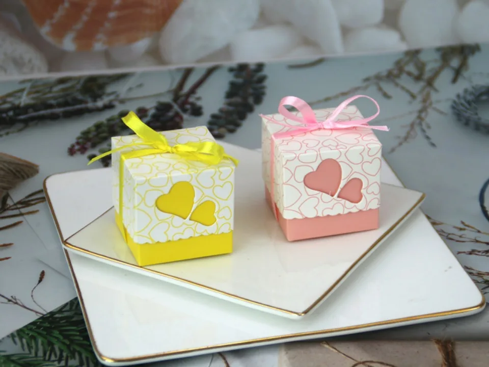 50Pcs Double Love Heart Candy Gift Boxes with Ribbon Wedding Favor Boxes Party Packagin... - SKU HCGB1016 - UGI Packaging