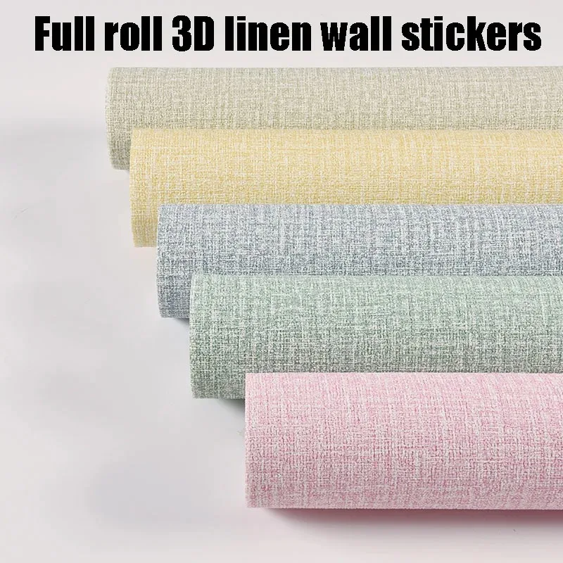 50cmX10m Linen 3D Foam Self-adhesive PVC Solid Color Thickened Waterproof Background Wall Renovation Wallpaper Wall Stickers