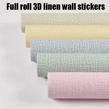 50cmX10m Linen 3D Foam Self-adhesive PVC Solid Color Thickened Waterproof Background Wall Renovation Wallpaper Wall Stickers