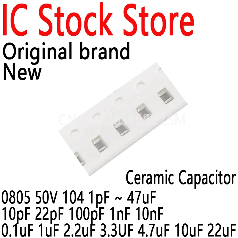 200 Pz Smd Condensatore Ceramico Errore 10% 50V 0805 104 1Pf ~ 47Uf 10Pf 22Pf 100Pf 1Nf 10Nf 0.1Uf 1Uf 2.2Uf 3.3Uf 4.7Uf 10Uf 22Uf