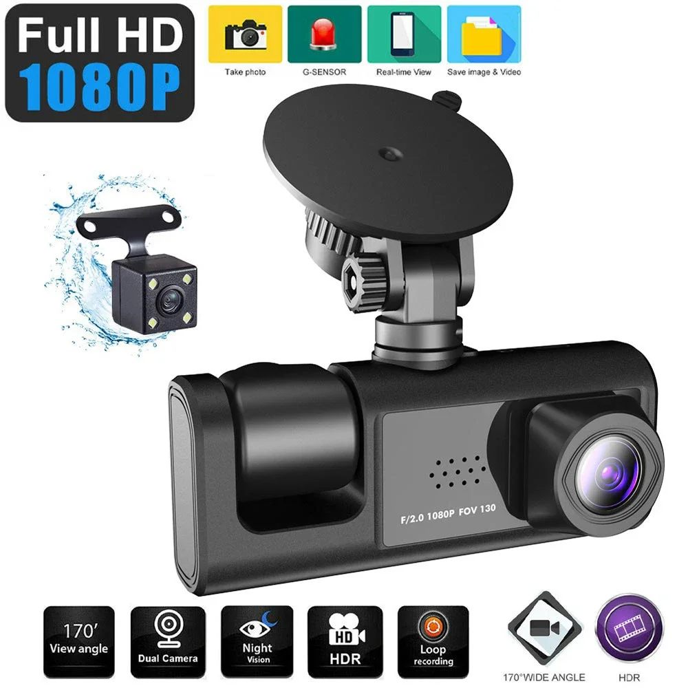 

3 Channel Dash Cam for Car Camera Video Recorder Dashcam DVRs Black Box Dual Lens DVR with Rear View Camera 24H Parking Monitor