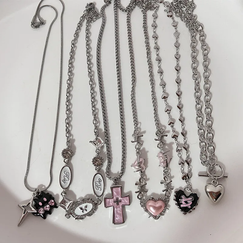 New Fashion Punk Love Heart Opal Chains Choker Necklaces for