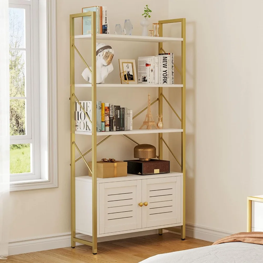 

Bookshelf and Bookcase with Storage Cabinet, Standing 5 Tiers Book Shelves Display Rack with Doors for Home Office, Bookcase