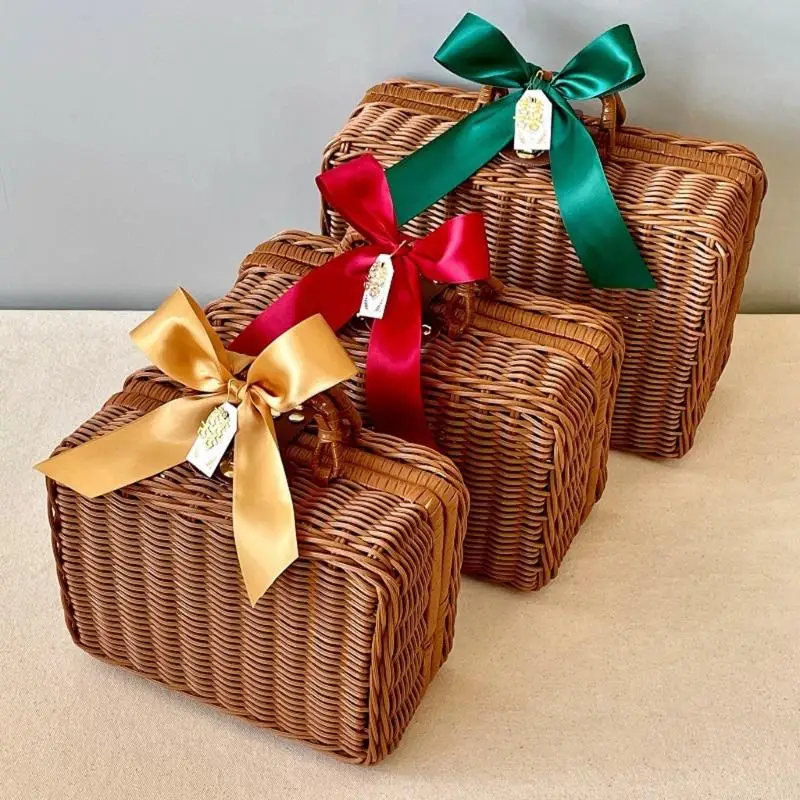 Imitation Rattan Storage Box Decorative Suitcase with Handle for Everyday Use Gifts Handcase 26X17X11cm 30x20x13cm 35x24x12cm 2