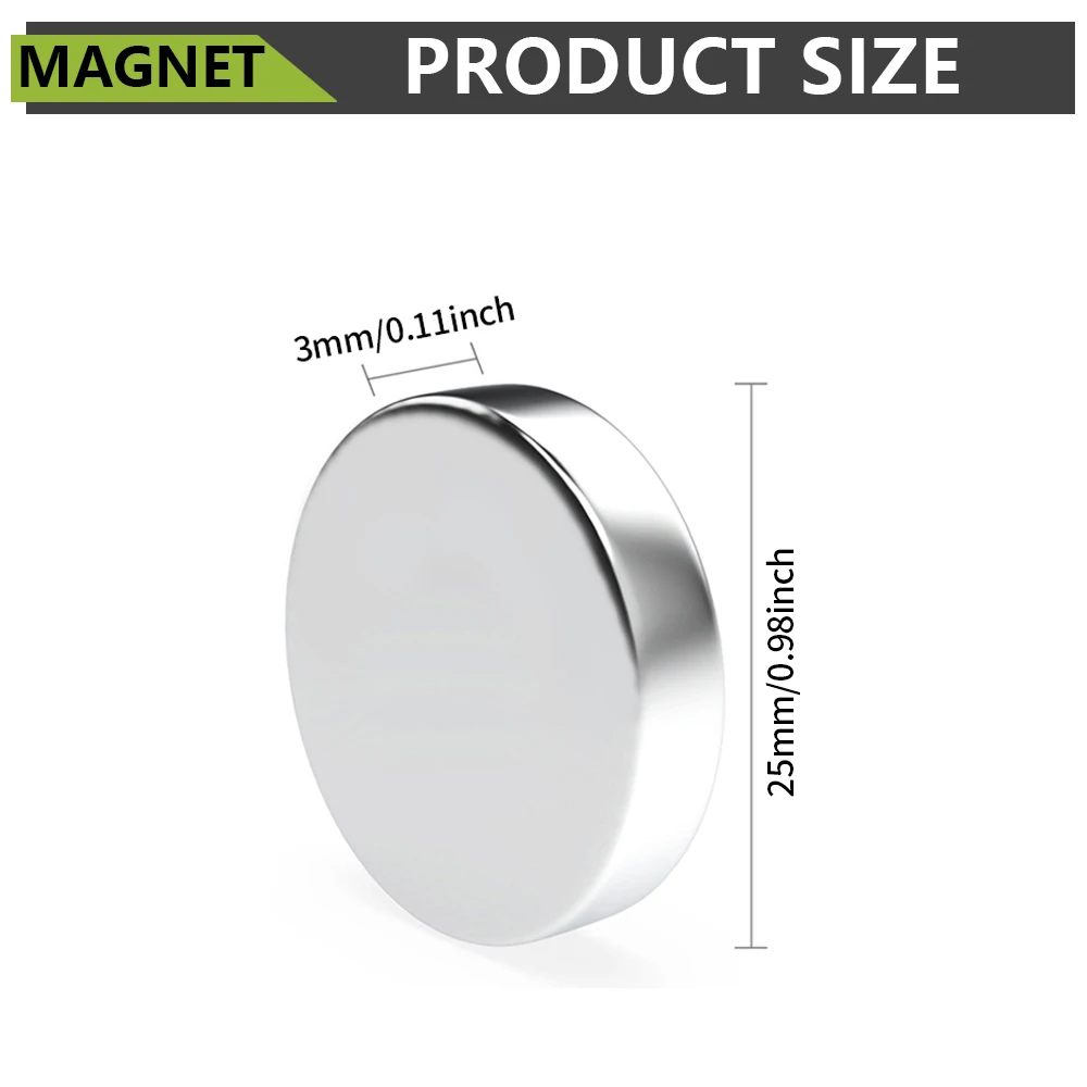 25 x 3 mm N35 superstarker Neodym-Magnet, rund, NdfeB, leistungsstarker Permanentmagnet, Magnete für Kühlschränke, 25 x 3 mm – Detail 5