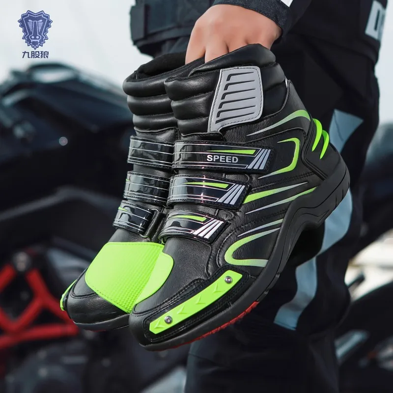 

Motorcycle Boots Pro-biker SPEED Road Racing Bikers Leather Men Motocross Long Knee-high Shoes 3 Colors Available Fluorescent