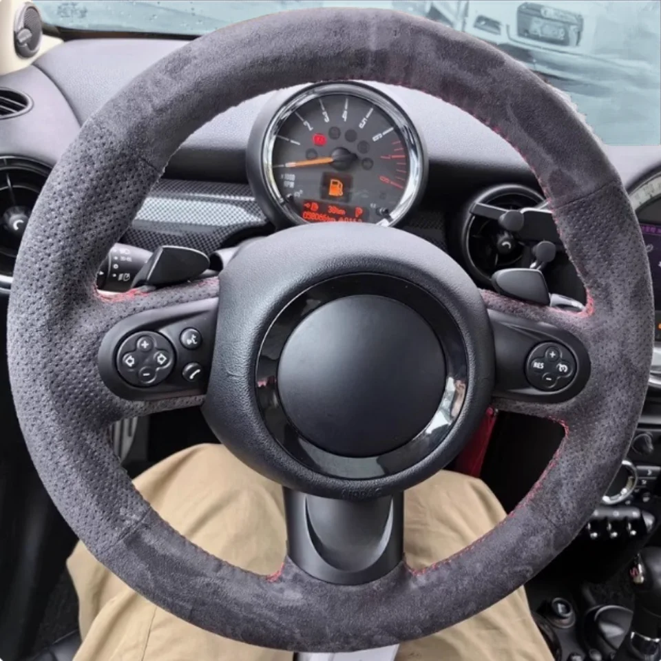 Auto Lenkradbezug Wildleder Leder für Mini Cooper Fließheck R56/R57 Clubman Clubvan Coupe 3-Speichen Automotive Zubehör – Detail 1
