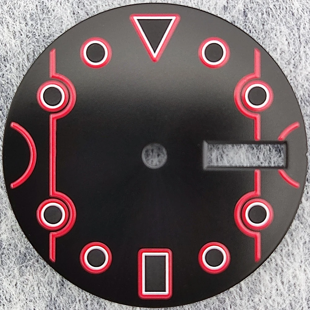 28.5MM Black-Red Dial with Green Luminous Accents