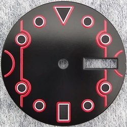 28.5MM Black - Red Dial with Green Luminous Accents (WZ - N - 37)