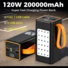 New 200000mAh Power Bank 120W Super Fast Charging for Iphone Xiaomi Laptop LED Light Powerbank Portable External Battery Charger 2