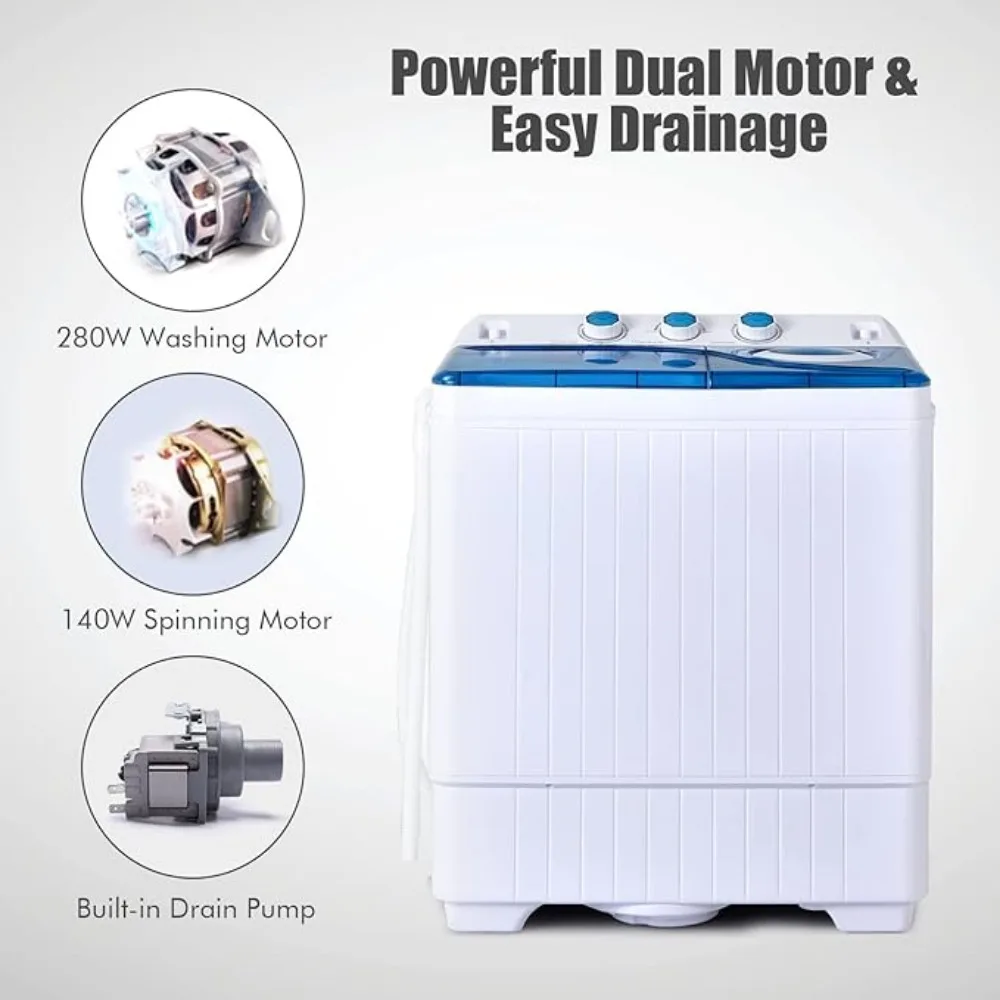 Portable Washing Machine Twin Tub 26lbs Capacity Laundry 18lbs 8lbs Spinner Combo with Built-in Drain Pump 4