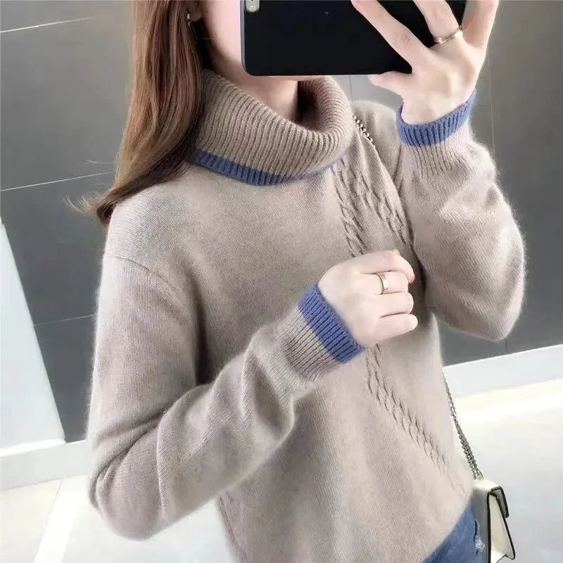 

Autumn 2023 Winter Women's High-Neck knitting Sweater Pullover Female Loose Thick Warm Shirt Long Sleeves Top Clothes