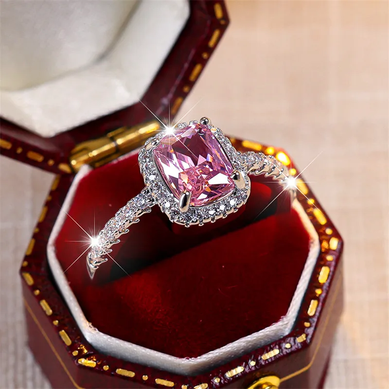 Kawaii Luxury Pink Stone Pave Setting Sparkling Ring
